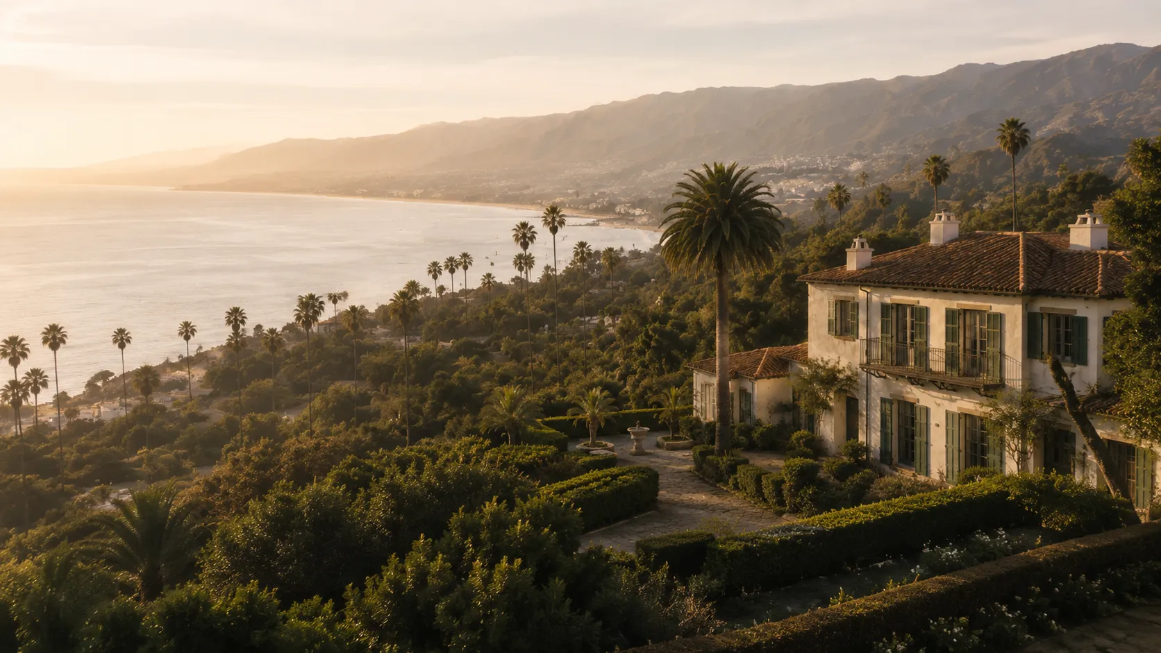 The Santa Barbara coastline from the hills at dusk