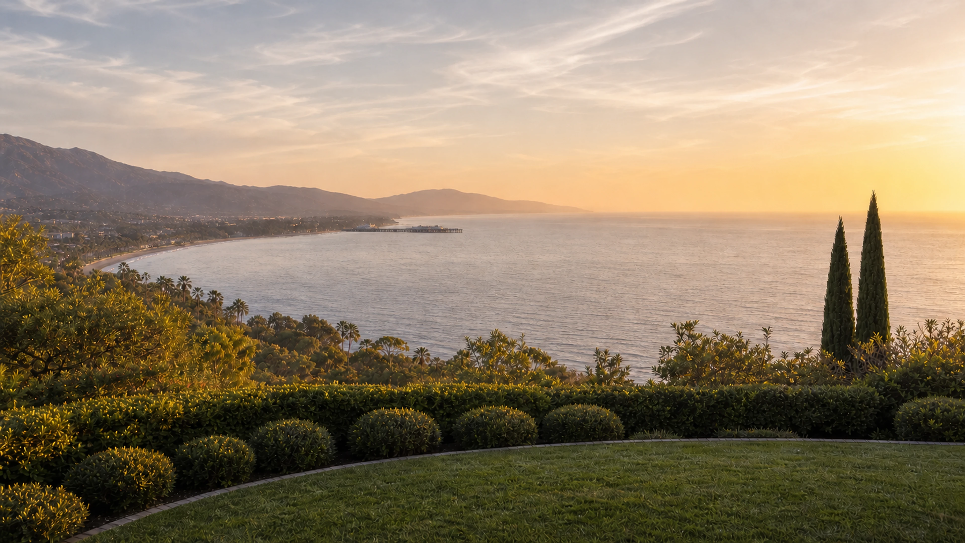 Santa Barbara's coastline and foothills at golden hour